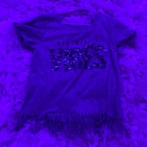 🤍 GRAY OPTIMISTIC VIBES SHIRT WITH FRINGE 🤍